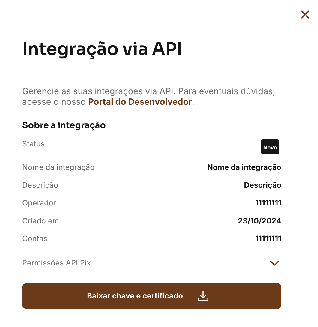 "Baixe o certificado e chave"
